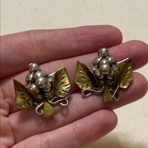 Vintage Sterling Silver 925 Mexico Two-Tone berry Leaf Cluster Earrings
